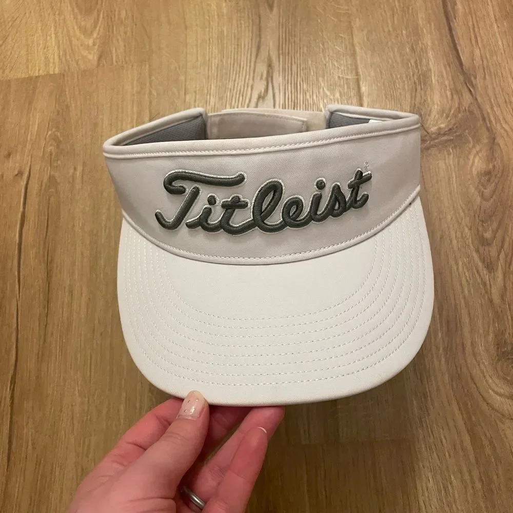 Titleist Pro V1 Footjoy FJ Visor Hat White Embroidered Spell Out Logo Golf Sun
